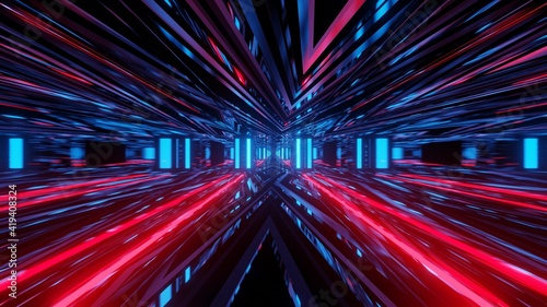 3d illustration of sci fi corridor with neon illumination