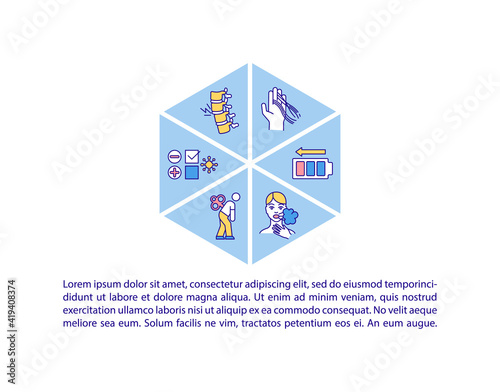 Post covid syndrome concept icon with text. Dealing with corona virus health condition decreasing. PPT page vector template. Brochure, magazine, booklet design element with linear illustrations