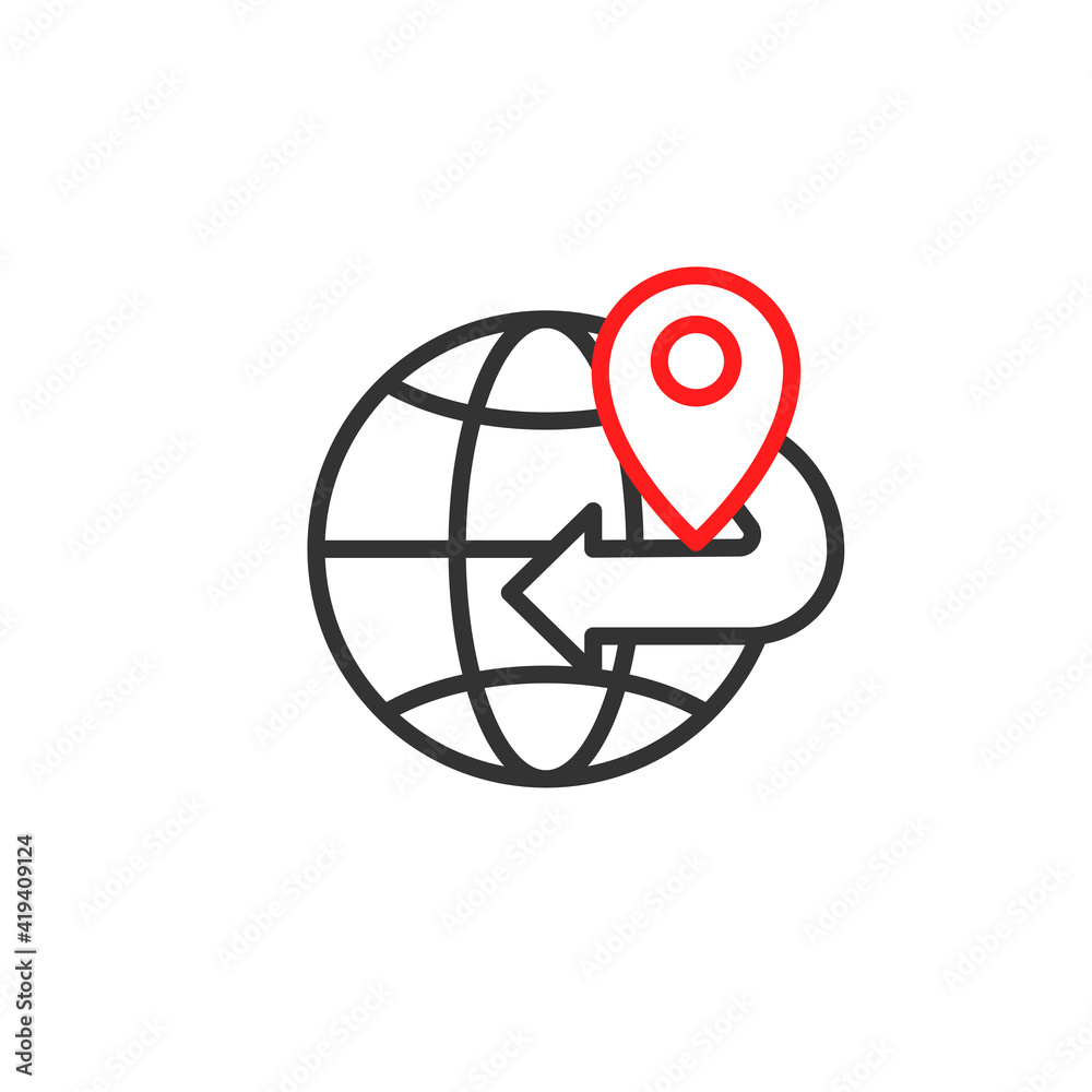International shipment, global shipping program, delivery services, tracking order, globally transportation business. Vector line icon. International shipment, global shipping program, delivery services, tracking order, globally transportation business. Vector line icon.