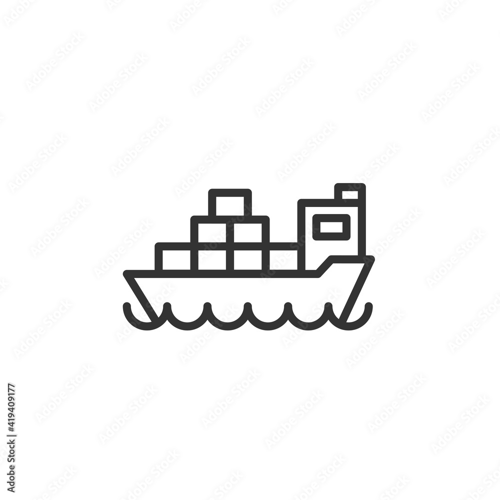 Cargo ship line icon. Freighter with parcels, boxes, goods. Delivery concept. Can be used for topics like shipment, international, logistics, export Cargo ship line icon. Freighter with parcels, boxes, goods. Delivery concept. Can be used for topics like shipment, international, logistics, export