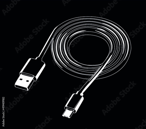 cable usb white on black background