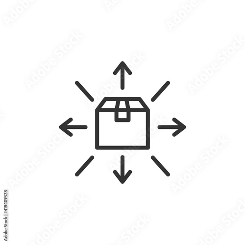 Distribution outline icon. Box with arrows. Vector illustration.