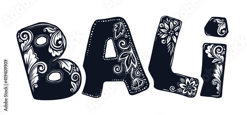 Vector black Bali sign with tradition floral ornament isolated on white background