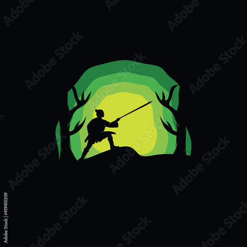 Silhouette of female swordsman