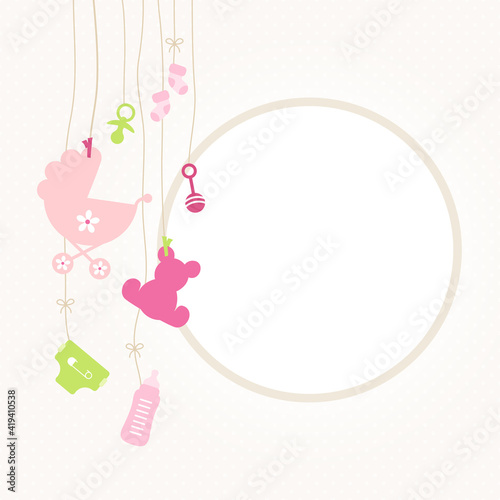 Links Hängende Babysymbole Mädchen Pink Grün Kreis Beige