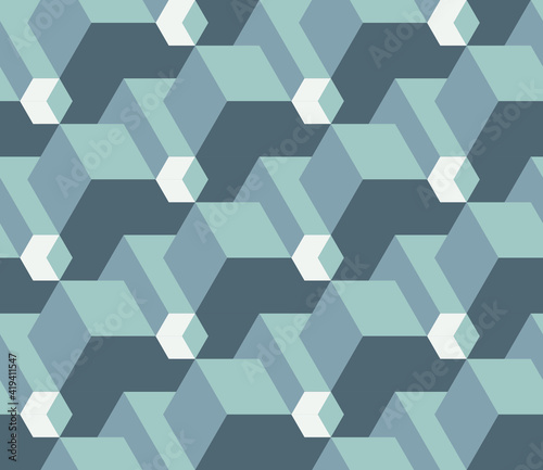 Spring seamless geometric pattern with the image of cubes, geometric shapes, engineering structures, industry. Vector design for web banner, business presentation, brand package, fabric, print.