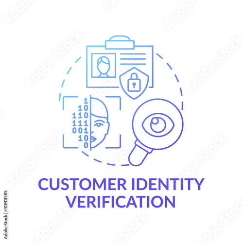 Customer identity verification concept icon. Privacy environment idea thin line illustration. Opening bank account. ID document and thubmprint. Vector isolated outline RGB color drawing