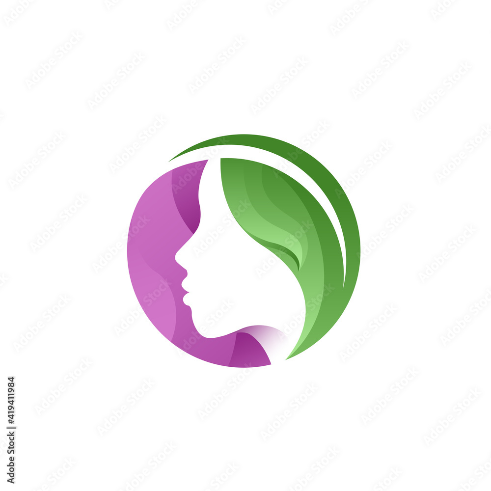 leaves and beautiful women for natural cosmetics logo