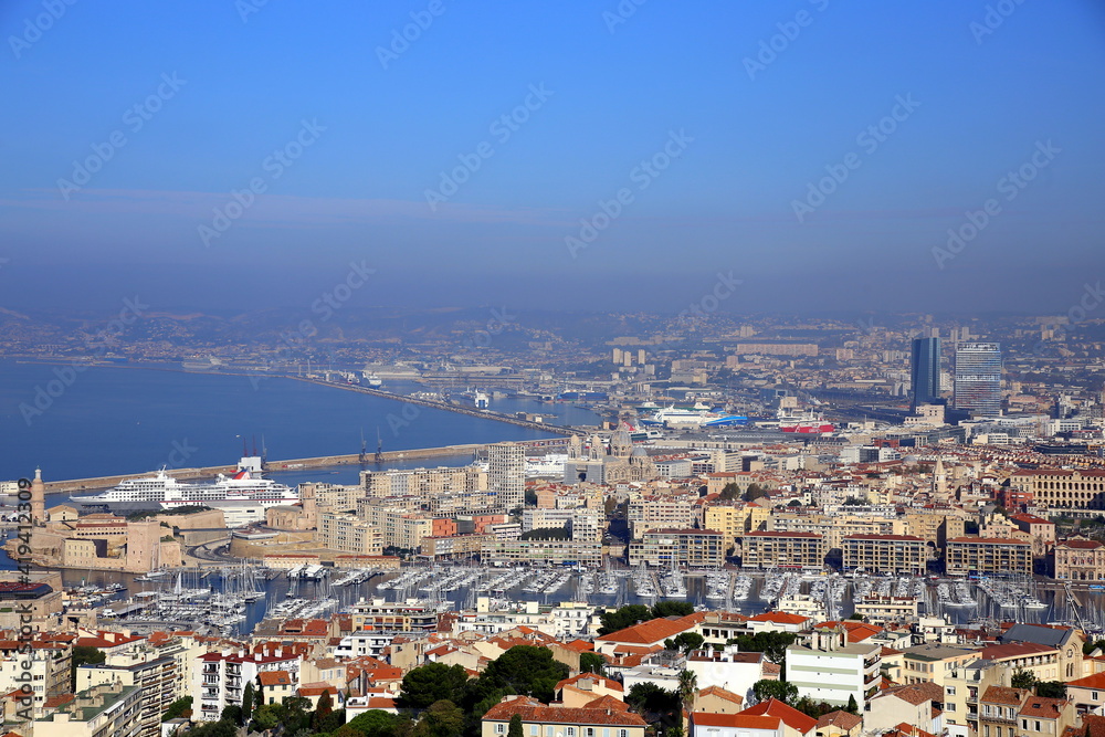 Top view of the gulf and the city of Marseille, France