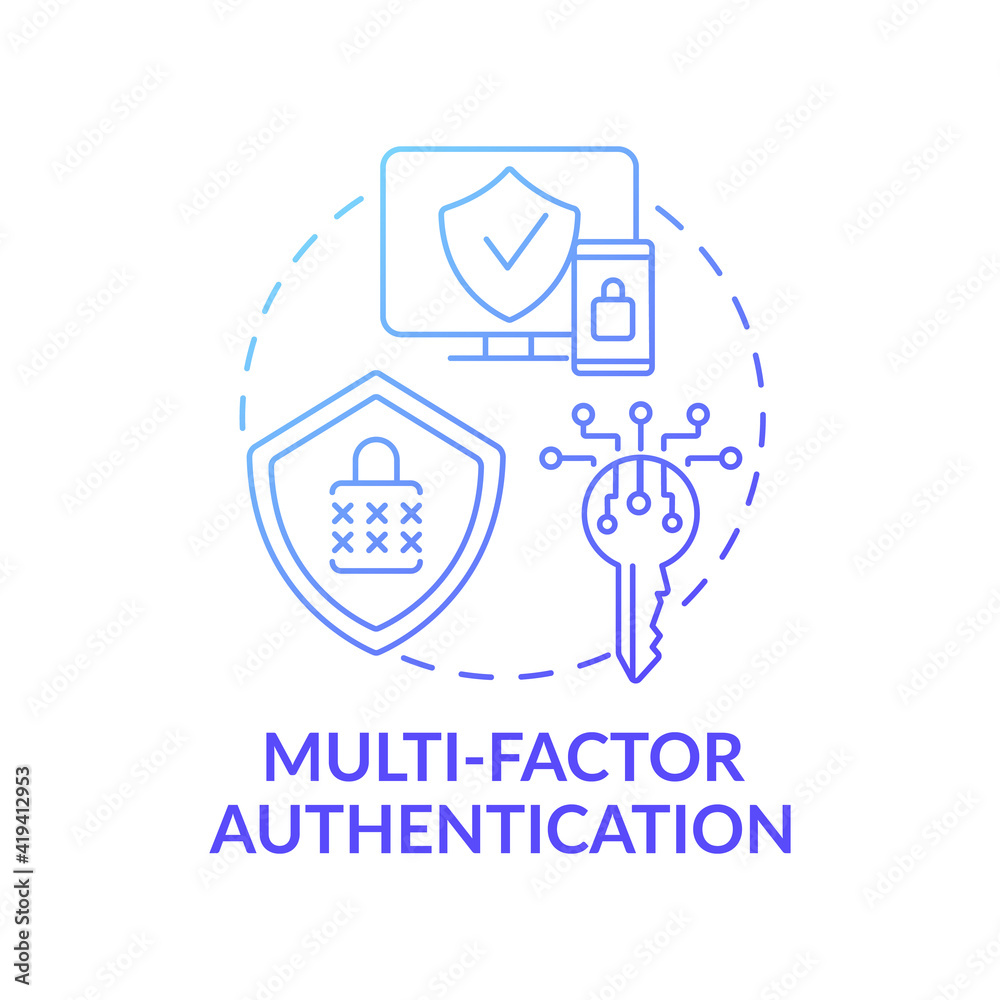 Multi-factor authentication concept icon. Computer access control method idea thin line illustration. Gaining access to private information. Vector isolated outline RGB color drawing Multi-factor authentication concept icon. Computer access control method idea thin line illustration. Gaining access to private information. Vector isolated outline RGB color drawing