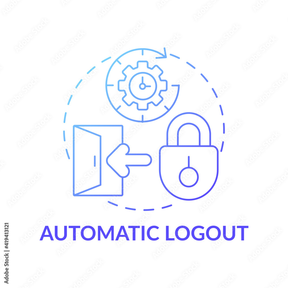 Obraz premium Automatic logout concept icon. Security purposes idea thin line illustration. Automatically log. Using control panel. Protection private data. Vector isolated outline RGB color drawing