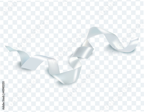 Realistic white ribbon isolated on a transparent background.Vector illustration