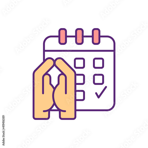 Sunday prayer RGB color icon. Weekly religious ritual. Monthly attendance to chirch. Christianity, judaism and islam. Catholic religion. Day of God worship. Isolated vector illustration