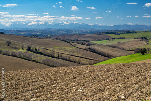 Morrovalle, Macerata district, Marche, Italy, Europe, landscape near the village in the background the Sibillini mountains