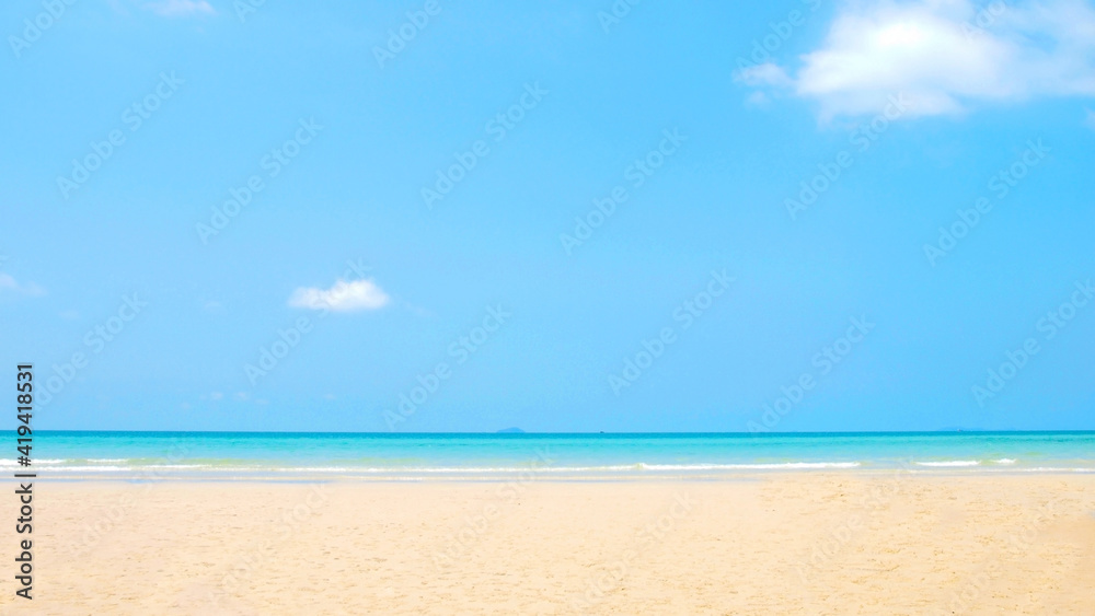 Summer Vacation trip. Beautiful white sand and blue sea and blue sky  for traveling in the holiday. Summer and Background concept