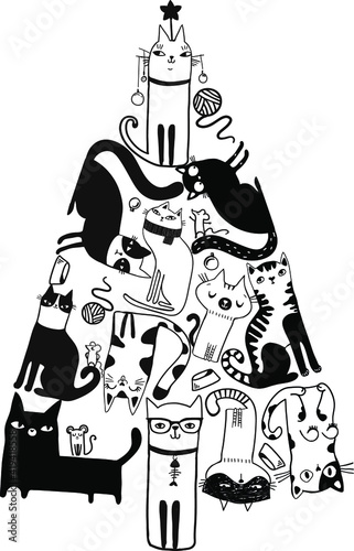 cats pattern black emotion doodle