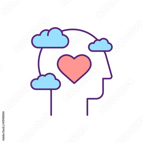 Mental health RGB color icon. Help with depression. Mindfullness and peace of mind. Religious value to believer. Faith and serenity. Psychotherapy benefit. Isolated vector illustration