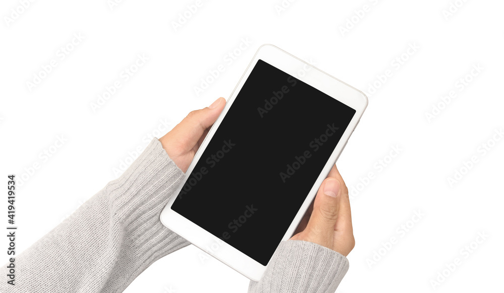 Hands holding tablet touch computer gadget Hands holding tablet touch computer gadget