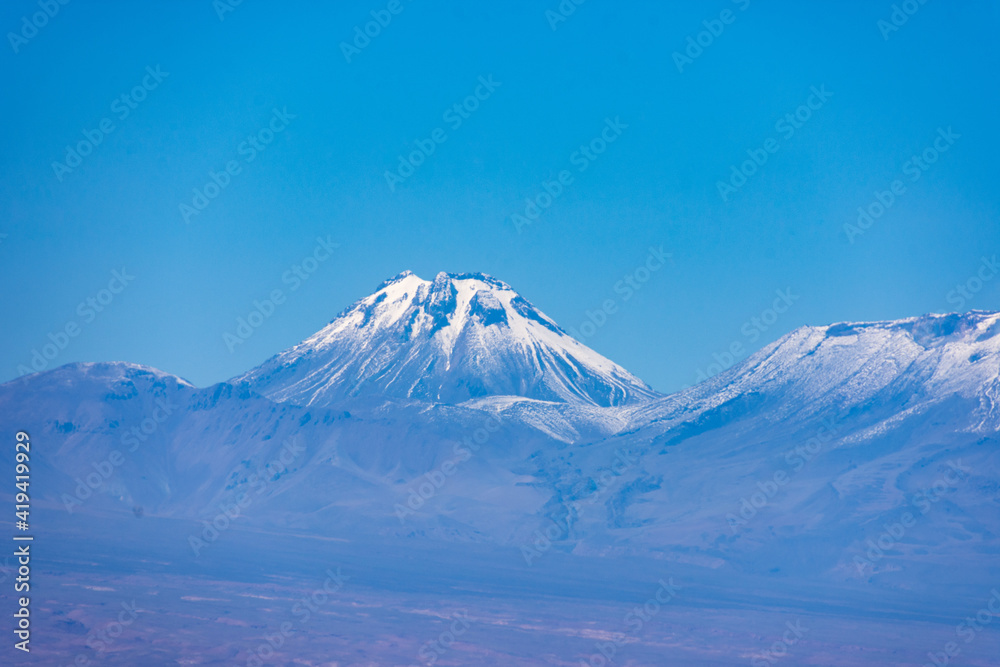 Volcanoes in the Atacama, Chile on a cloudless winter day