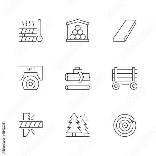 Set line icons of timber industry
