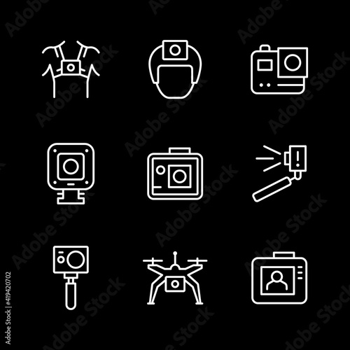 Set line icons of action camera