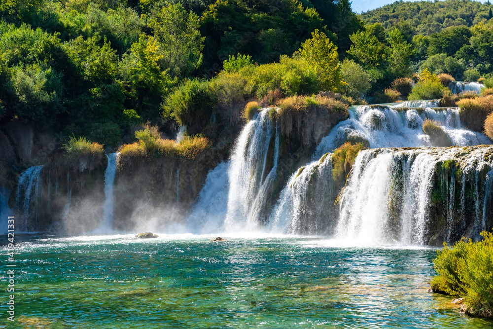 Krka National Park, waterfall Skradinski buk, Croatia. Great tourist destination