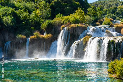 Krka National Park, waterfall Skradinski buk, Croatia. Great tourist destination