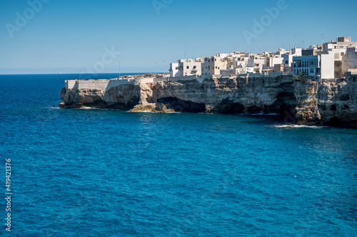 Polignano a Mare above the cliffs of adriatic sea, Puglia
