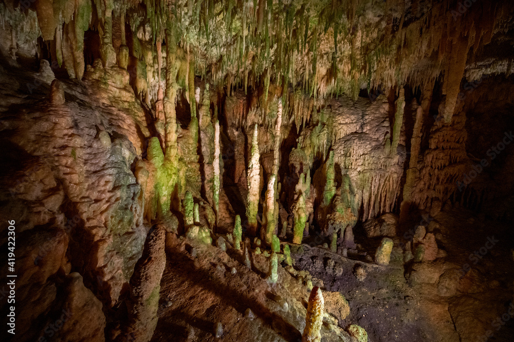 stalactites and stalagmites in cave of Grotte di Castellana in Puglia