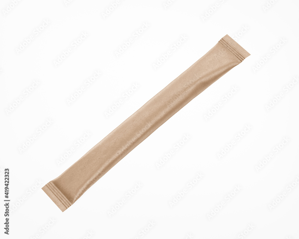 Kraft Stick Sachet Mockup - 3D Illustration Isolated on White, Halfside View Kraft Stick Sachet Mockup - 3D Illustration Isolated on White, Halfside View