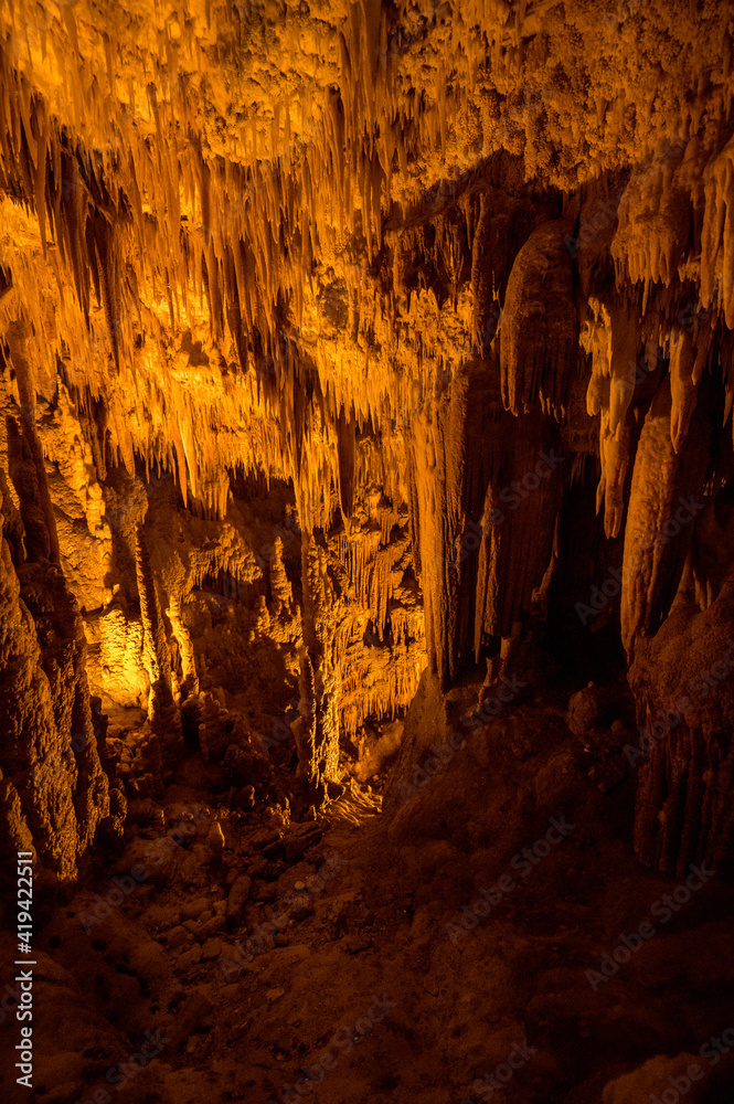 stalactites and stalagmites in cave of Grotte di Castellana in Puglia