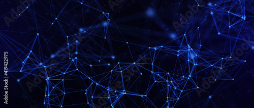Fototapeta Naklejka Na Ścianę i Meble -  Abstract futuristic - technology with polygonal shapes on dark blue background. Design digital technology concept. 3d illustration.