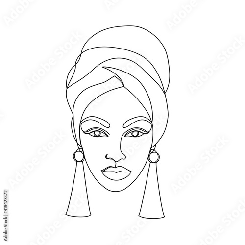 Afro American woman in a modern one line style.