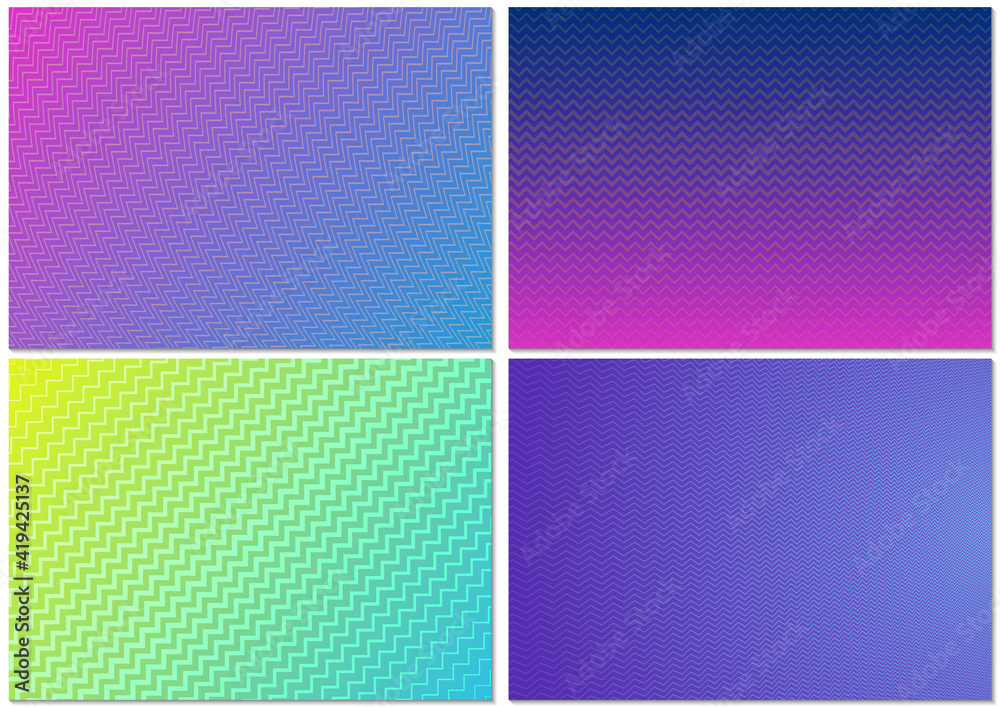 Set of Backgrounds with Striped Pattern and Colored Gradient - Four Graphic Designs as Vector Illustration Set of Backgrounds with Striped Pattern and Colored Gradient - Four Graphic Designs as Vector Illustration