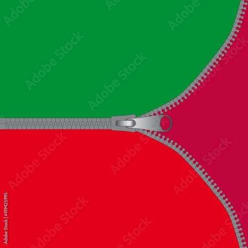 Reißverschluss grün rot rot