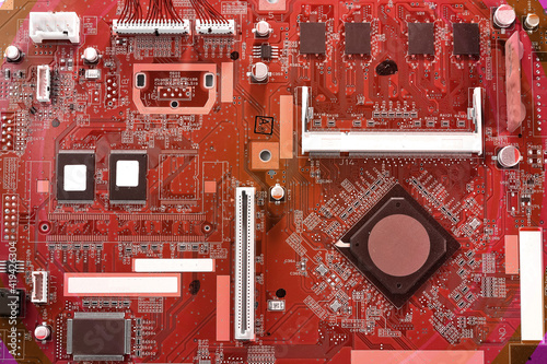 Wallpaper Mural Red electronic circuit board with processor

 Torontodigital.ca