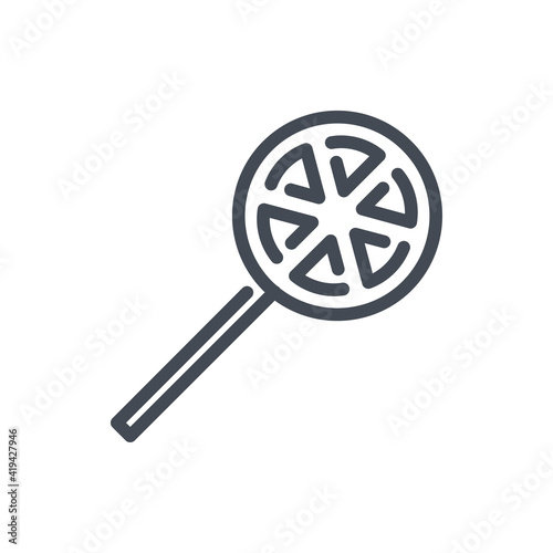 Orange and lemon lollypop line icon. Sour candy on stick vector outline sign.