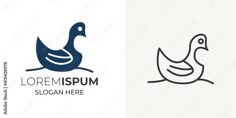 Obraz premium Minimal and cute duck logo design vector template. Duck logo design line art