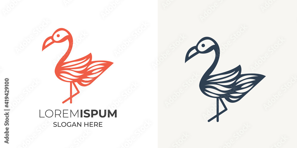 Obraz premium Luxury and elegant flamingo logo design vector template. Minimal color flamingo, duck swan egret logo design