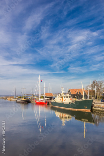 Historic ships in the harbor of Hindeloopen, Netherlands