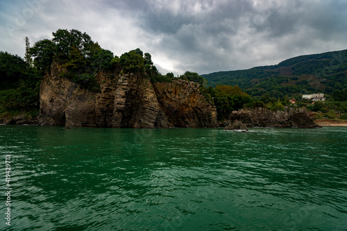 18,000,000-year-old rock formations on the western Black Sea coast. Lava Rocks. Bartin, Turkey © satiozdemir
