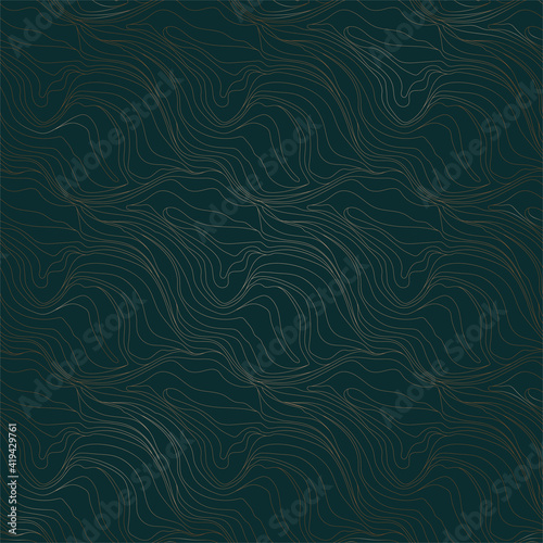 Vector seamless pattern. Golden lines on a green background. Luxury background