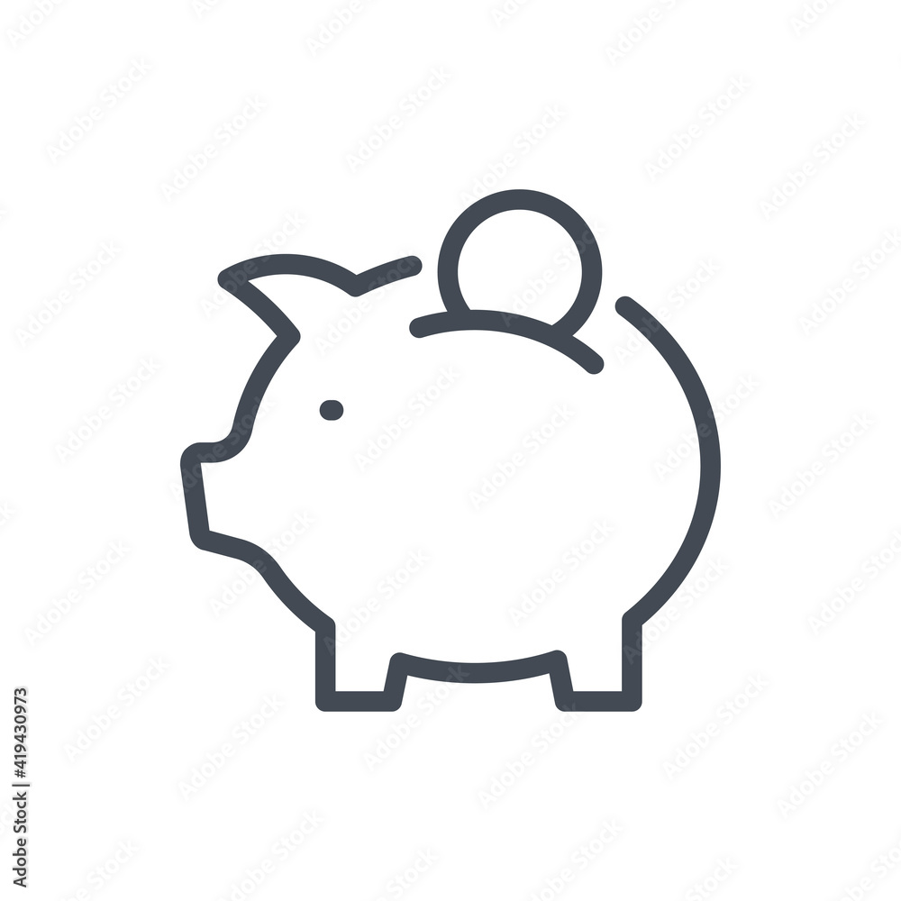Piggy bank line icon. Savings vector outline sign. Piggy bank line icon. Savings vector outline sign.