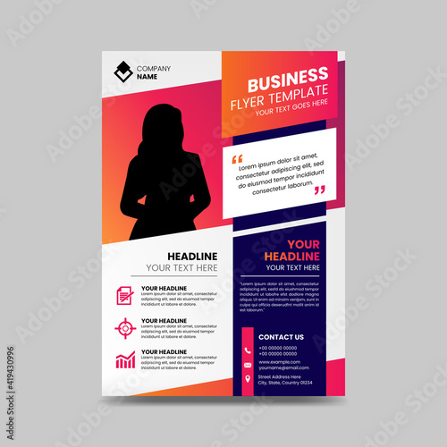 Modern Corporate Business Flyer Design. Abstract A5 Leaflet. A4 Brochure Template with photo. Orange and Blue Colour poster.
