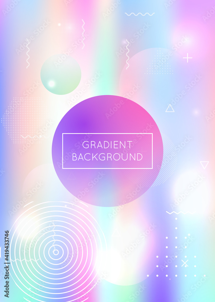 Obraz premium Dynamic shape background with liquid fluid. Holographic bauhaus gradient with memphis elements.