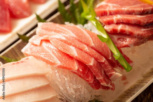 Various parts of fresh tuna sashimi