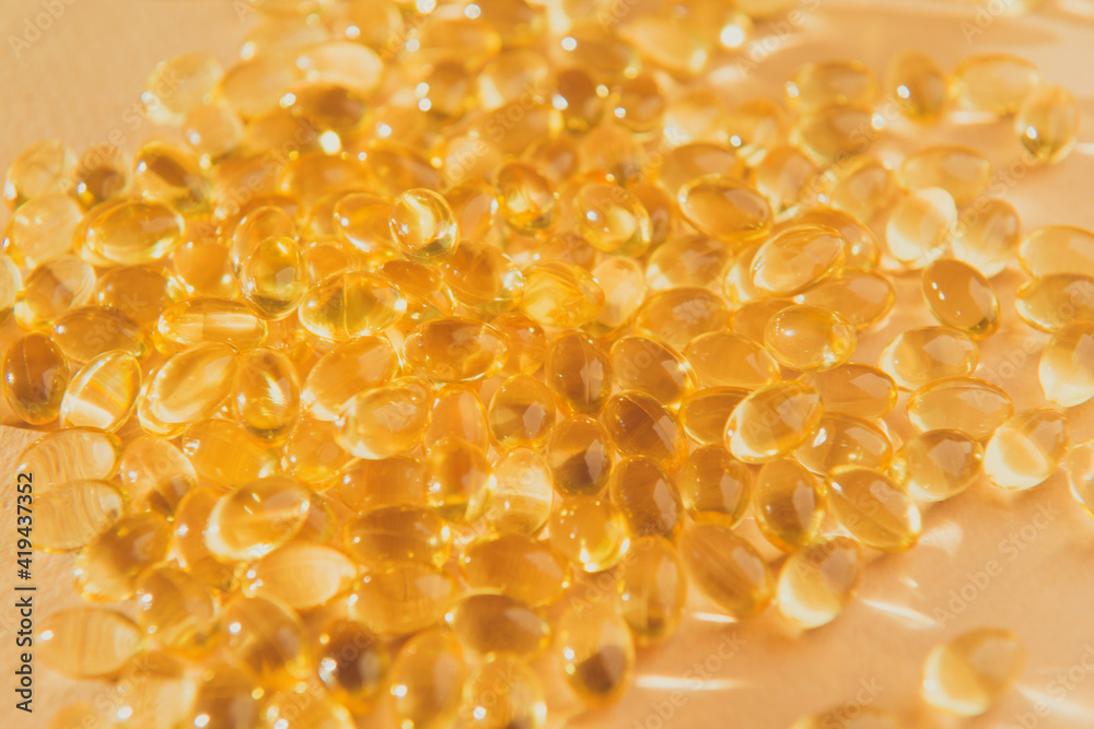 collagen capsules or omega 3 vitamins fish oil close up collagen capsules or omega 3 vitamins fish oil close up
