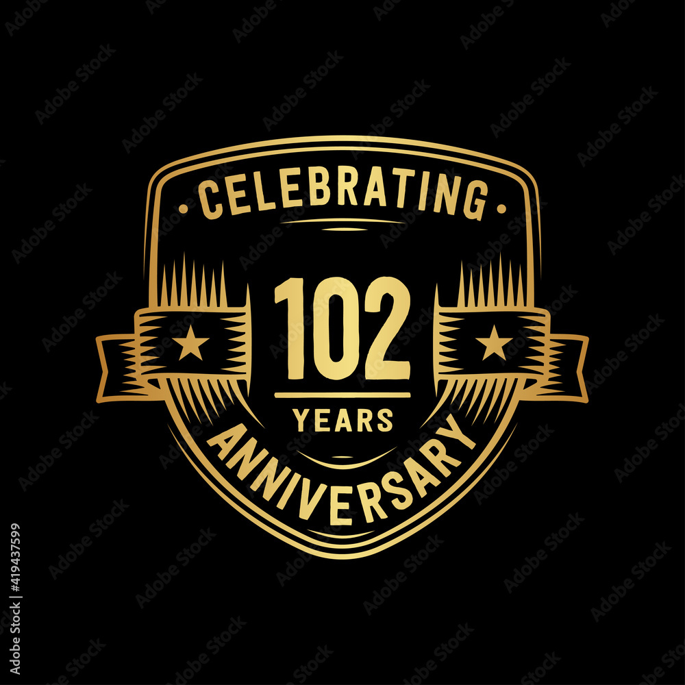 Fototapeta premium 102 years anniversary celebration shield design template. Vector and illustration.