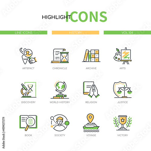 History - modern line design style icons set
