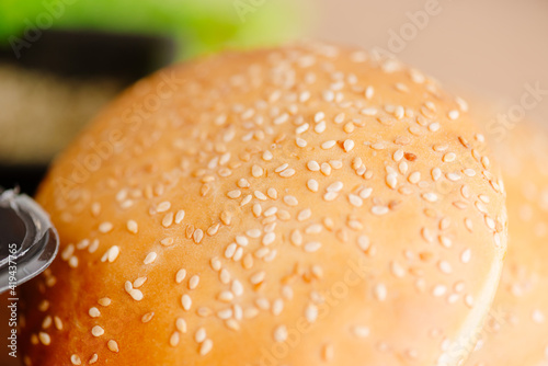 Burger buns. Surface of sesame seed buns